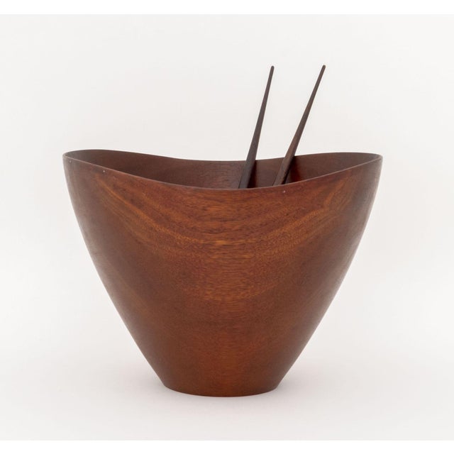 Mid-Century Modern Ernst Henriksen Teak Salad Bowl Set, With Pair of Salad Servers For Sale - Image 3 of 10