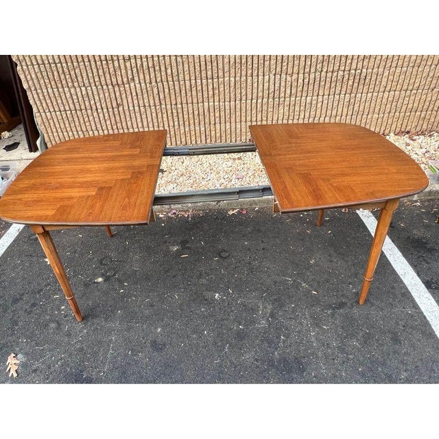 Mid Century Walnut Dining Table With Leaf and 4 High Ladder Back Dining Chairs. 1960s. For Sale - Image 12 of 12