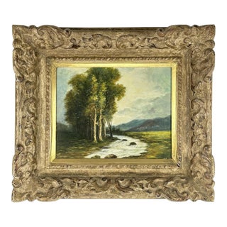 1955 Original River Landscape Oil on Canvas by Marg Le Bailly – Signed & Dated For Sale