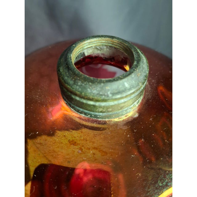 Glass Antique Matched Pair Victorian Cranberry Cut Clear Whale Oil Lamps Glass 1850s For Sale - Image 7 of 16