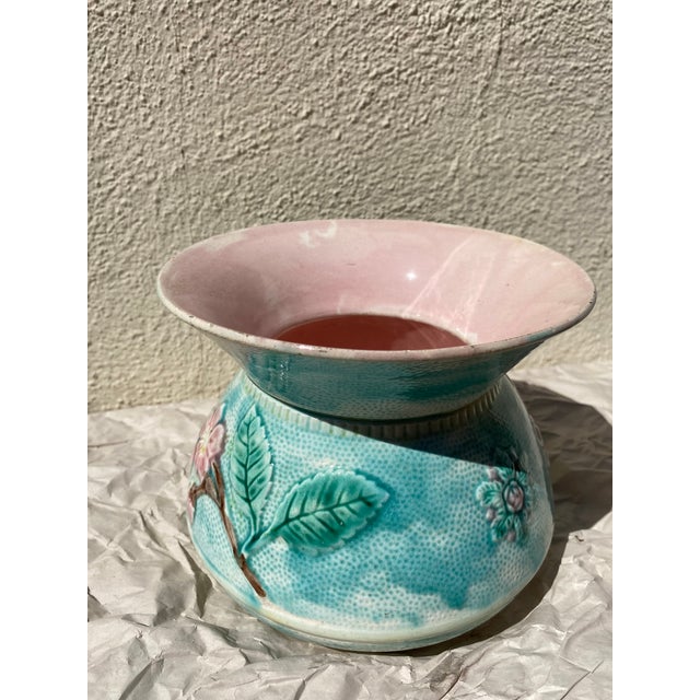 Antique majolica cuspidor in eye pleasing colors.