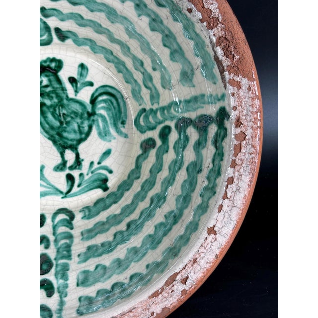 Spanish handmade and painted white and green glazed terracotta "Lebrillo" earthenware bowl in the style typical of...