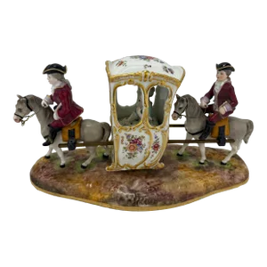 19th Century, German Porcelain Horse Drawn Sedan Chair & Riders by Samson & Cie