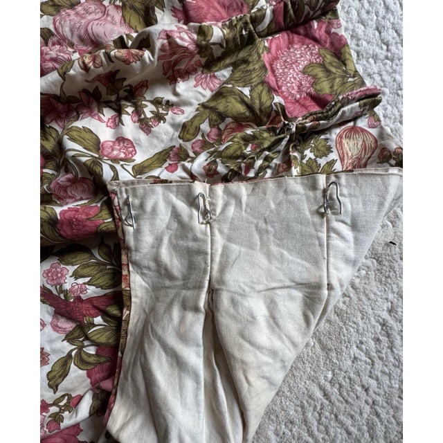 Dark Pink Vintage Mid-Century Bird & Floral Cotton Sateen Drapery Panels | Pair For Sale - Image 8 of 11