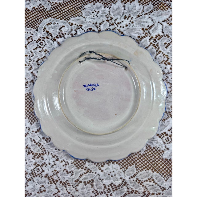 Vintage Spanish Talavera Style Blue & White Wall Plate, Signed “Saso,” Mid-20th Century For Sale In Portland, OR - Image 6 of 7