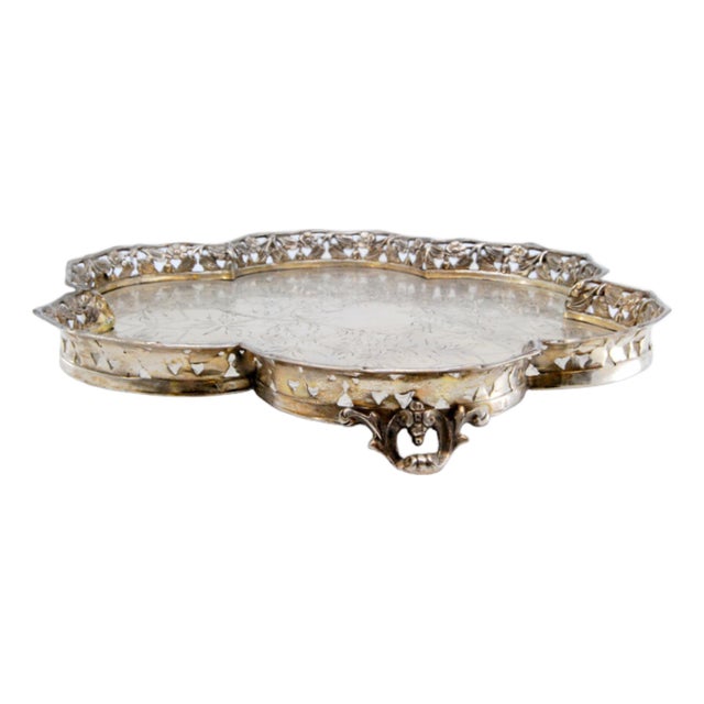 Tray with Lobed-Shaped Rack and Floral Engraved Bottom For Sale