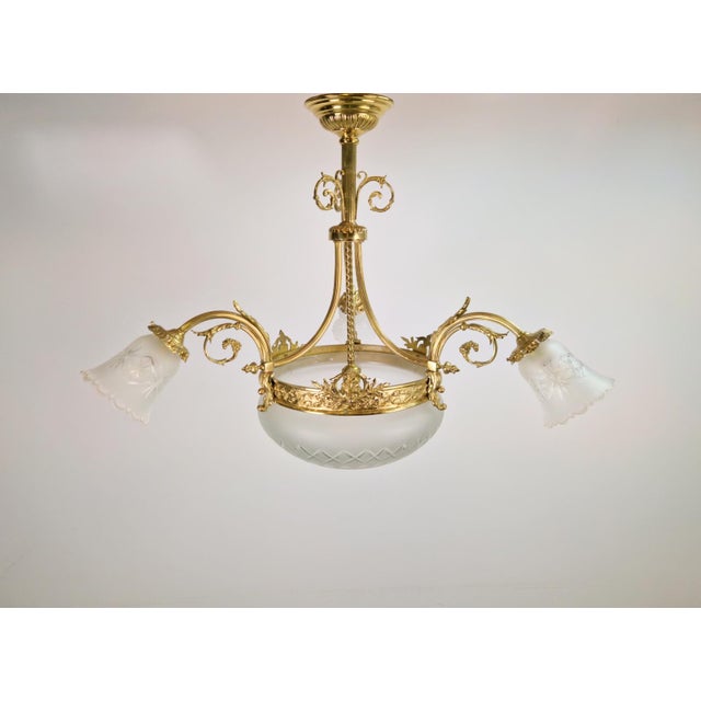 Antique Art Deco Glass and Bronze Chandelier, France, 1930s For Sale - Image 14 of 14