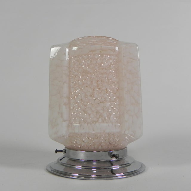 Art Deco Ceiling Lamp with Pink Cloudy Shade, 1930s For Sale - Image 6 of 14