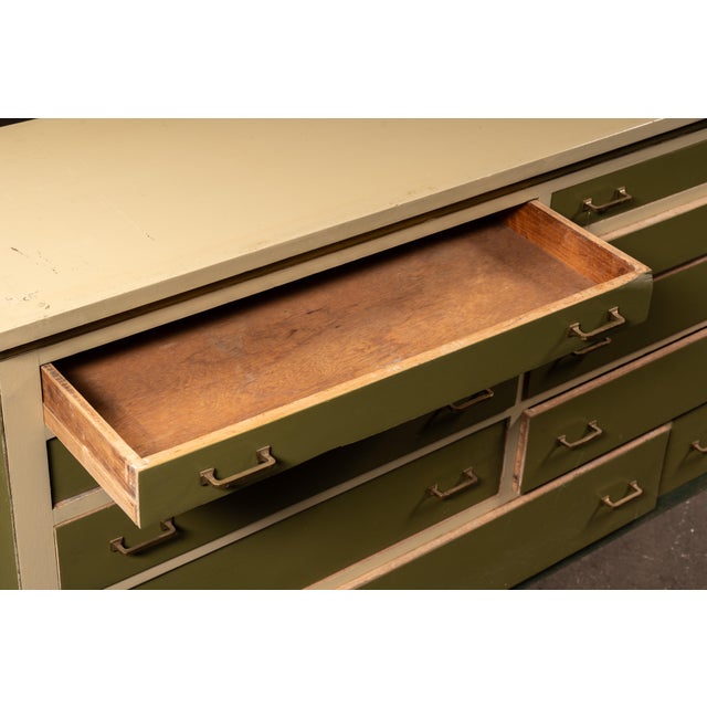 Antique Monumental General Store Counter Cabinet in Olive Green For Sale - Image 9 of 9