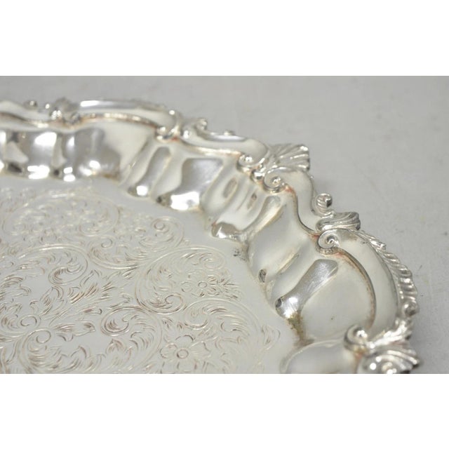 Vintage Sbep Victorian Silver Plated Round Scalloped Salver Bar Tray Platter For Sale - Image 10 of 14