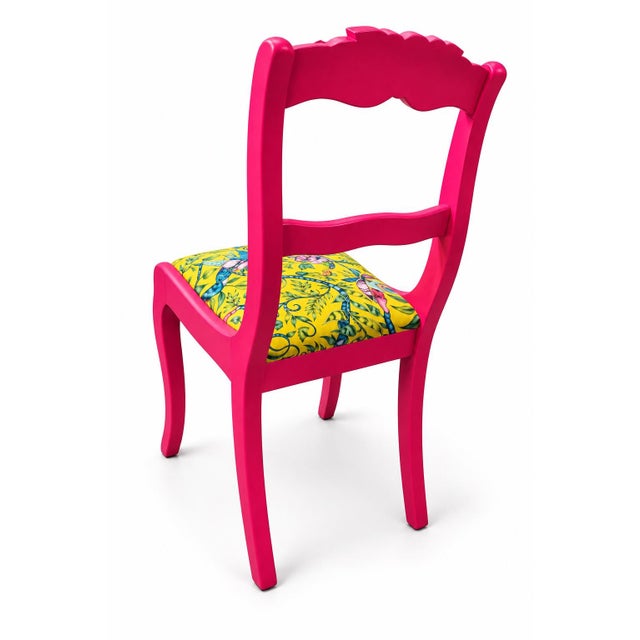 Hollywood Regency Vintage Rose-Carved Accent Chair in Fuchsia With Emma Shipley Velvet by Mary Street Gallery For Sale - Image 3 of 5