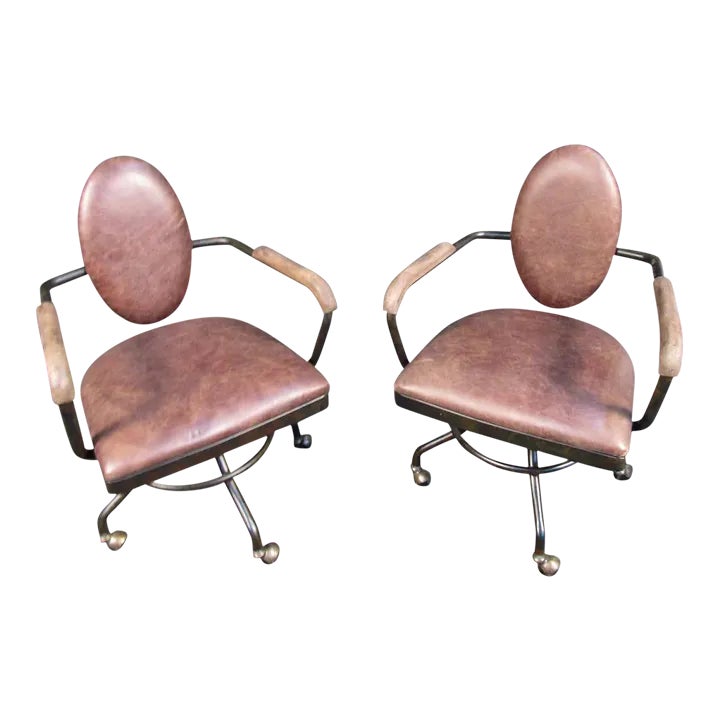Vintage Metal and Wood Rolling Chairs | Chairish