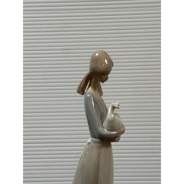 Realism Nao for Lladró Girl in Apron Holding Duck Porcelain Figurine, Signed For Sale - Image 3 of 12