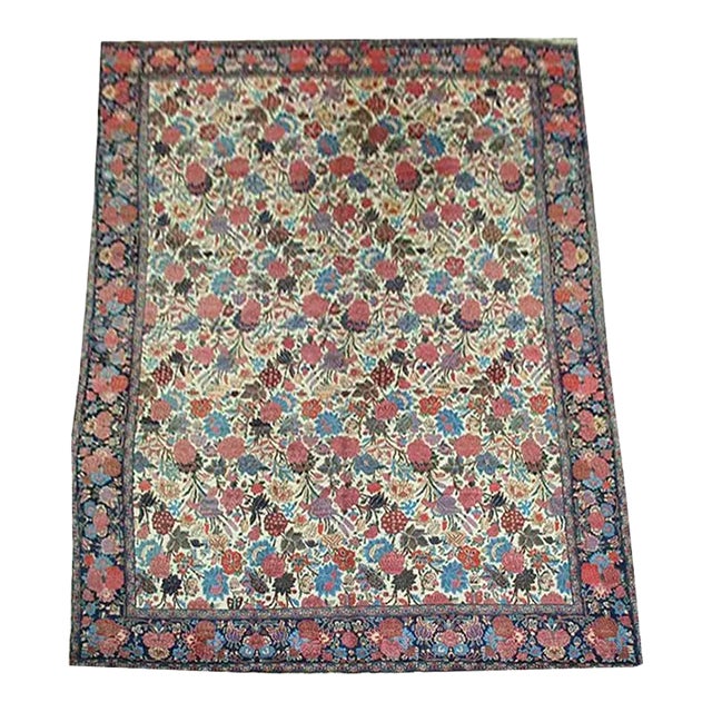 Antique Persian Mashad Rug Golfarang or Victorian Roses Pattern For Sale