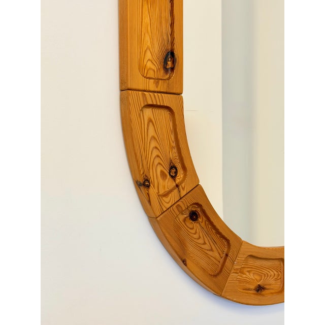 Brown Brutalist Scandinavian Oval Pine Mirror, Denmark, 1960s For Sale - Image 8 of 10