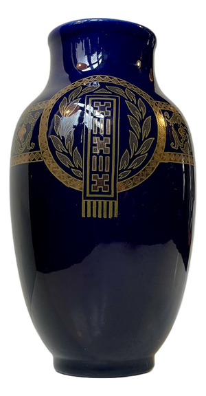 Neo-Classical French Cobalt Blue Majolica Vase from Sarreguemines, 1920s