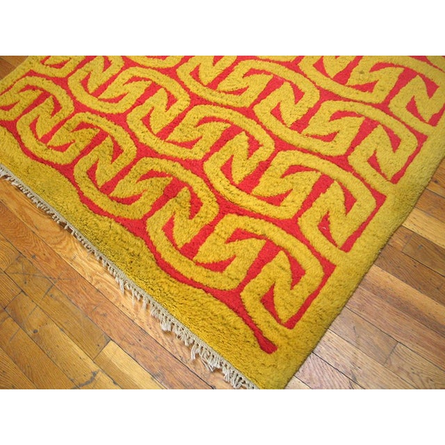1950s Orange Yellow Modern Vintage Art Deco European Rug 4' X 6'2 Handknotted Wool Carpet For Sale - Image 14 of 18