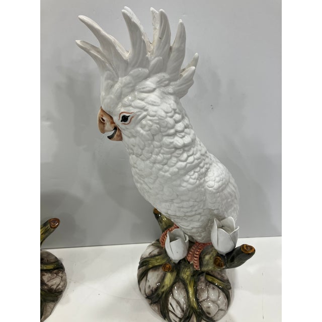 Pair of 1960s Italian Ceramic Cockatoos For Sale - Image 9 of 11