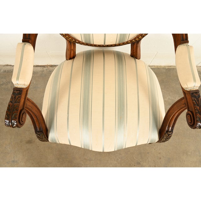 Brown Karges Style French Regency Louis XVI Carved Mahogany and Gold Gilt Dining Chairs, Set of Eight For Sale - Image 8 of 14