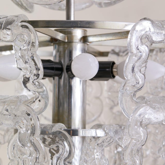 Metal 1970s Italian Tiered Murano Glass Chandelier Attributed to Angelo Mangiarotti For Sale - Image 7 of 7