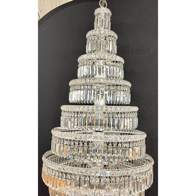 13 Tier Wedding Cake Chandelier. Crystal Prisms. Stainless Steel, Chrome 1970s For Sale In New York - Image 6 of 13