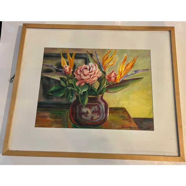 1999 Floral Arrangement in a Vase Still Life Painting by Dorothy Dickensen Corbit, Framed For Sale - Image 10 of 10
