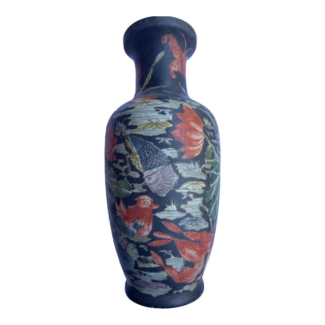 Large Early 20th Century Chinese Famille Noir Porcelain Urn For Sale