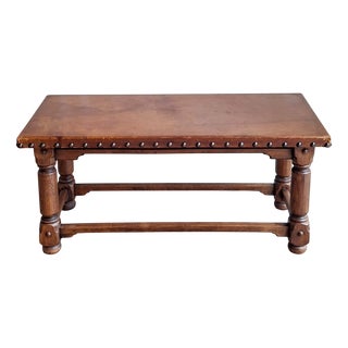 Spanish Coffee Table with Leather Top, 1950s For Sale