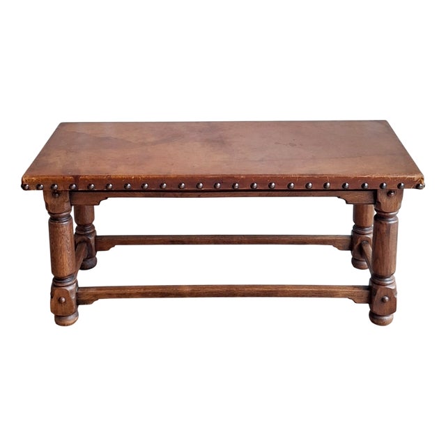 Spanish Coffee Table with Leather Top, 1950s For Sale