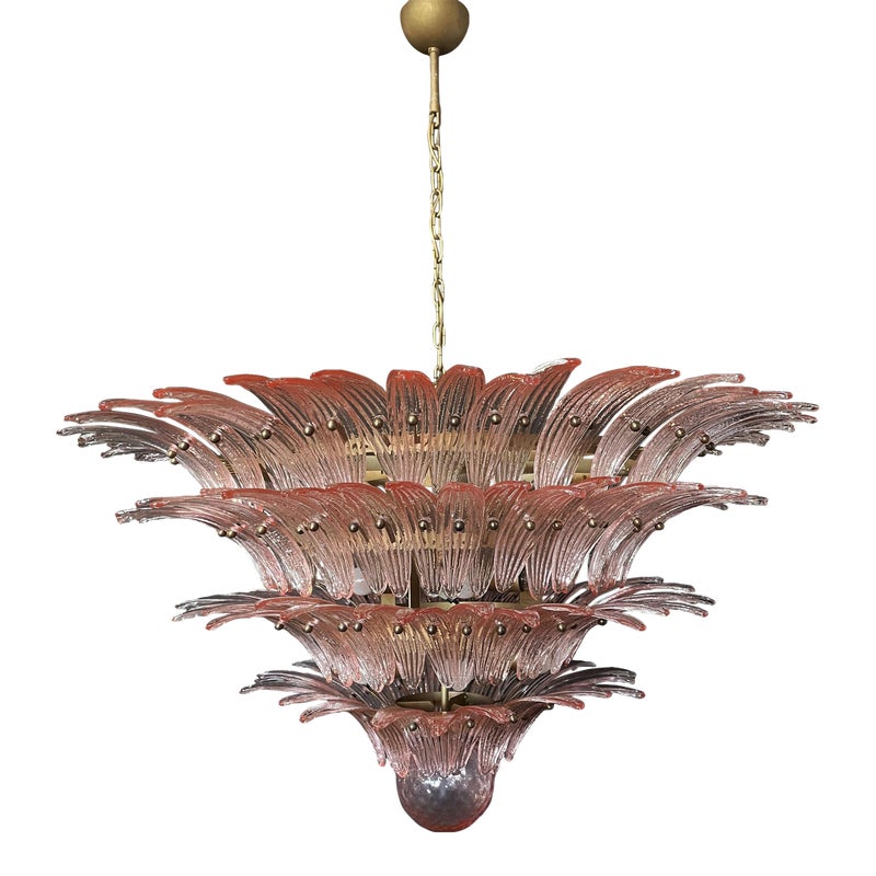Palms Ceiling Light Chandelier, 4 Levels - 163 Pink Glasses