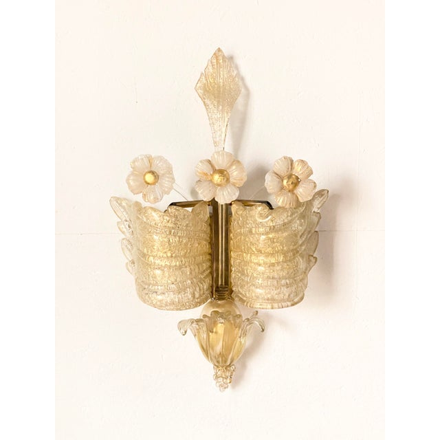 1970s Vintage Italian Murano Glass Wall Lights with Gold by Barovier & Toso, 1970, Set of 2 For Sale - Image 5 of 6