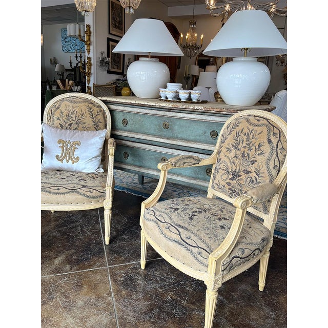 Wood Late 18th Century Pair of Louis XVI Style Fauteuil Chairs For Sale - Image 7 of 7