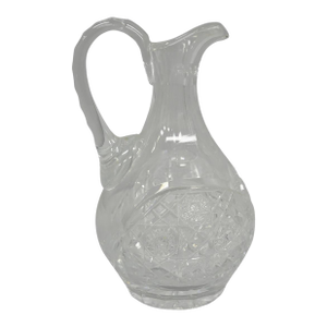 Antique Victorian Leaded Crystal Glass Diamond Etched Small Water Pitcher Jug