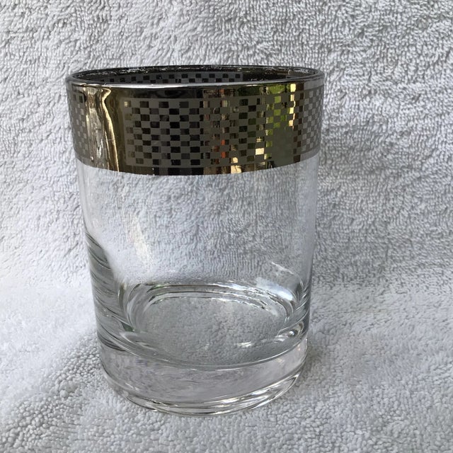 Platinum Band Rim Checkerboard Geometric Pattern Lowball Glasses-Set of 6 For Sale - Image 4 of 13