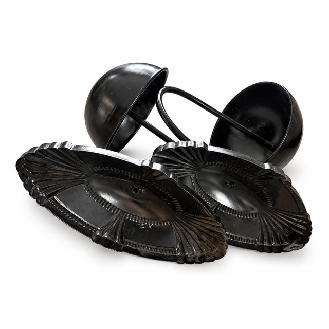 Art Deco Late 20th Century Pair of Black Metal Art Deco-Style Dome Hat & Coat Wall Hooks For Sale - Image 3 of 3