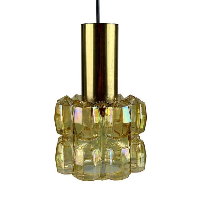 Space Age Glass and Brass Ceiling Lamp from Glashütte Limburg, Germany, 1970s For Sale - Image 16 of 16