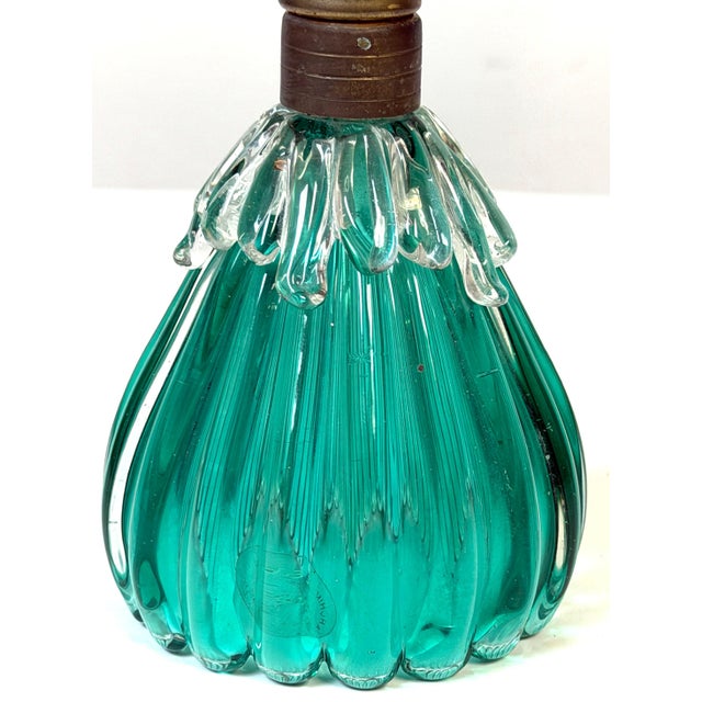 Mid 20th Century Archimede Seguso Murano Ribbed Emerald Green Glass Lamp Applied Crystal Collar For Sale - Image 14 of 16