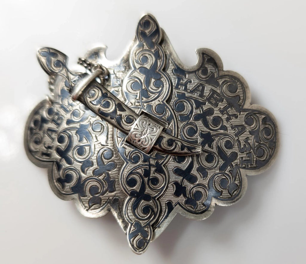 c1900 Antique Imperial Russian 84 Silver Niello Sash Buckle 19th Century Russian Caucasian Silver and Niello Belt Buckle  main image 2