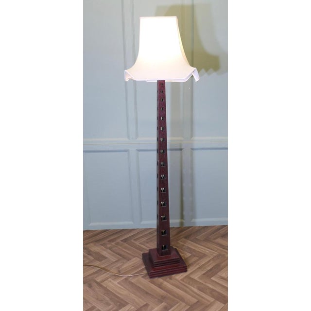 Mid Century Style Teak Standard or Floor Lamp This is a very stylish piece, it has a tall pierced tapering column in teak,...