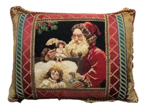 Vintage Santa With Dolls Needlepoint Pillow