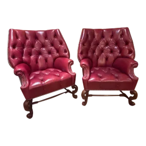 Pair Oversized Tufted Leather Wingback Lounge Chairs, Georgian, Finest Quality