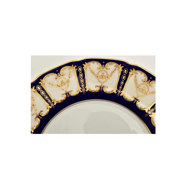 English Antique English Cobalt Blue & Raised Gold Dinner Plates Circa 1915 - Set of 12 For Sale - Image 3 of 5