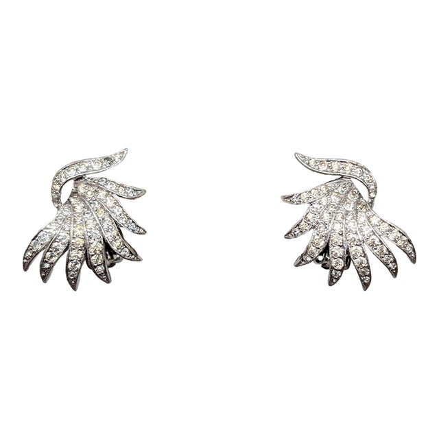 Vintage Signed Panetta Rhodium Plated Clear Rhinestone Clip Earrings-2 Pieces For Sale
