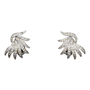 Vintage Signed Panetta Rhodium Plated Clear Rhinestone Clip Earrings-2 Pieces