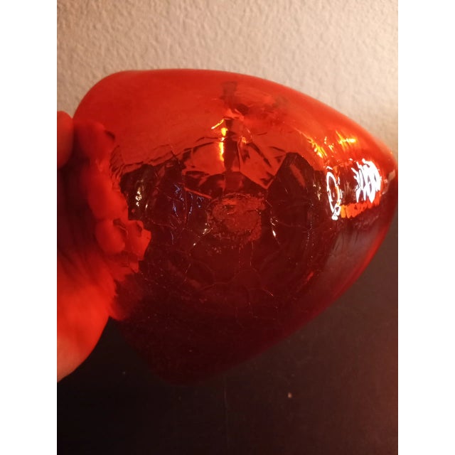 1980s Vintage Crackled Red Art Glass Heart Shaped Swan Figurine Catchall For Sale - Image 5 of 8