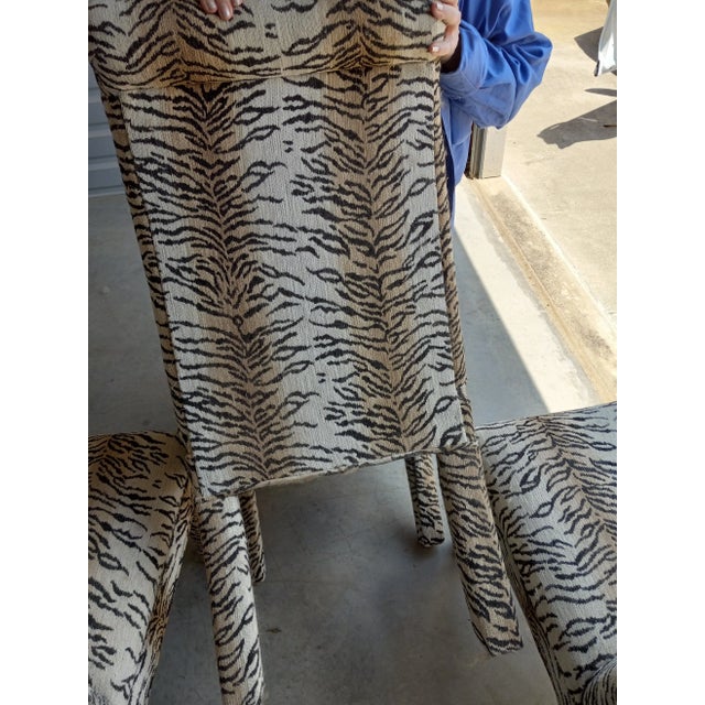 1990s Four Tiger or Zebra Upholstered Dining Chairs - Set of 4 For Sale - Image 10 of 13