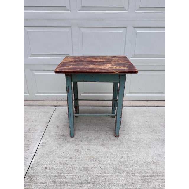 1920s Primitive Table With Rustic Top and Blue Legs For Sale - Image 4 of 4