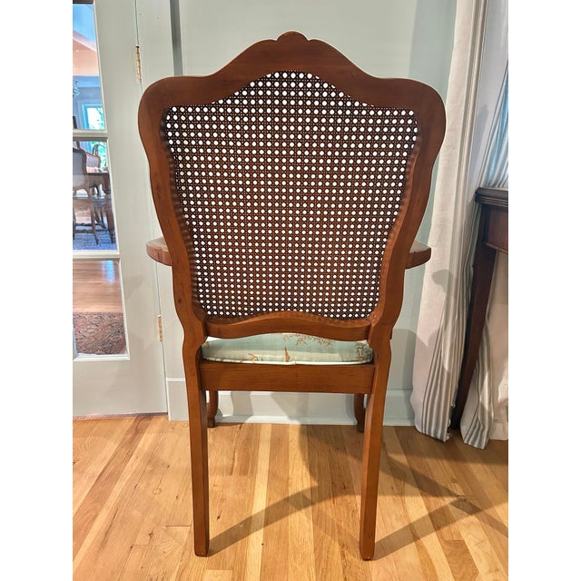 1964 French Style Louis XV Armchair With Caned Back and Thibaut “Coral Gables” Upholstered Seat For Sale - Image 4 of 14