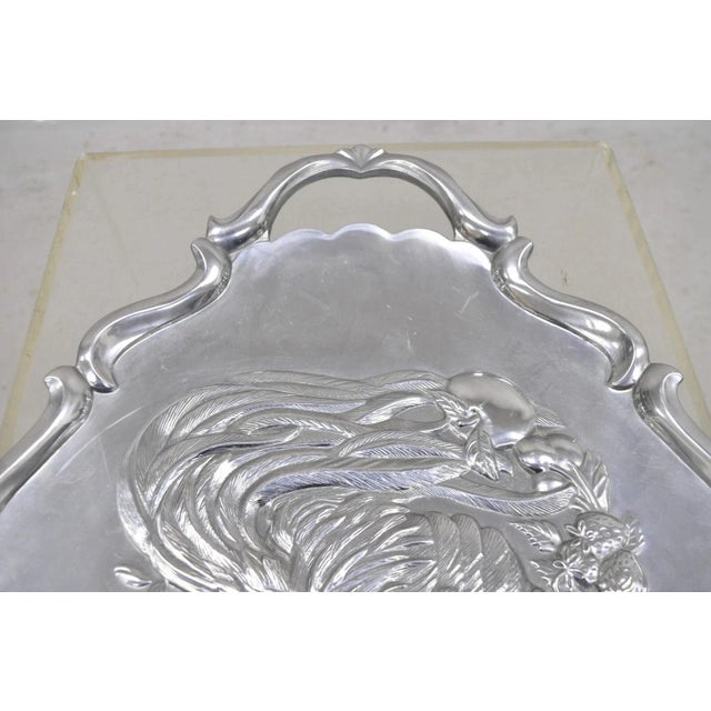 Vintage Lenox Retired Large Rooster Pewter Metal Holiday Serving Platter Tray For Sale - Image 11 of 11
