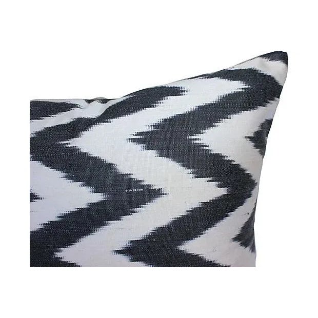 Contemporary Black & White Silk Ikat Pillows - Pair For Sale - Image 3 of 5